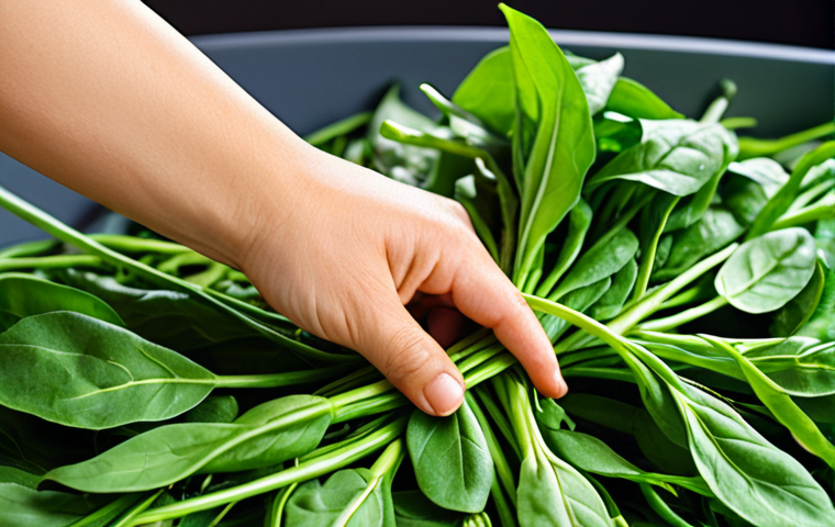 **

A vibrant, fresh selection of *rau muống* (water spinach). Focus on the deep green color, crisp leaves, and overall signs of freshness. Show no signs of wilting, damage, or pests. Perhaps include a hand inspecting the leaves closely. The image should convey the idea of quality control and careful inspection.

**