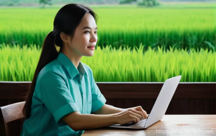 농산물품질관리사 자격증 대비 온라인 강의 - Image Prompt 1: Empowered Vietnamese Farmer Learning Online**