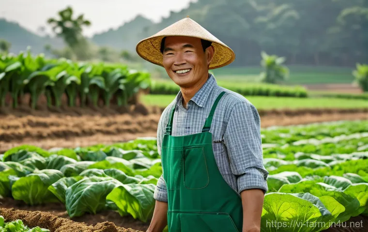 농산물품질관리사 초보자 필독 책 추천 - **A dedicated Vietnamese farmer tending a thriving organic vegetable farm.**
    **Details:** A chee...