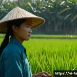 농산물품질관리사 시험 준비 전 체크사항 - **Prompt:** A sun-drenched rice paddy in the Mekong Delta, Vietnam. A young Vietnamese woman, wearin...
