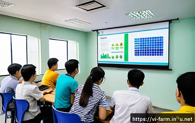 농산물품질관리사 자격증 시험 합격률 통계 - A detailed illustration of a Vietnamese agricultural quality management training session in a modern...